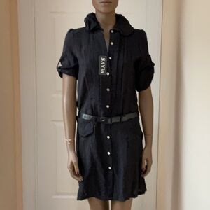 Black Buttoned Shirt Dress with Peter Pan Collar